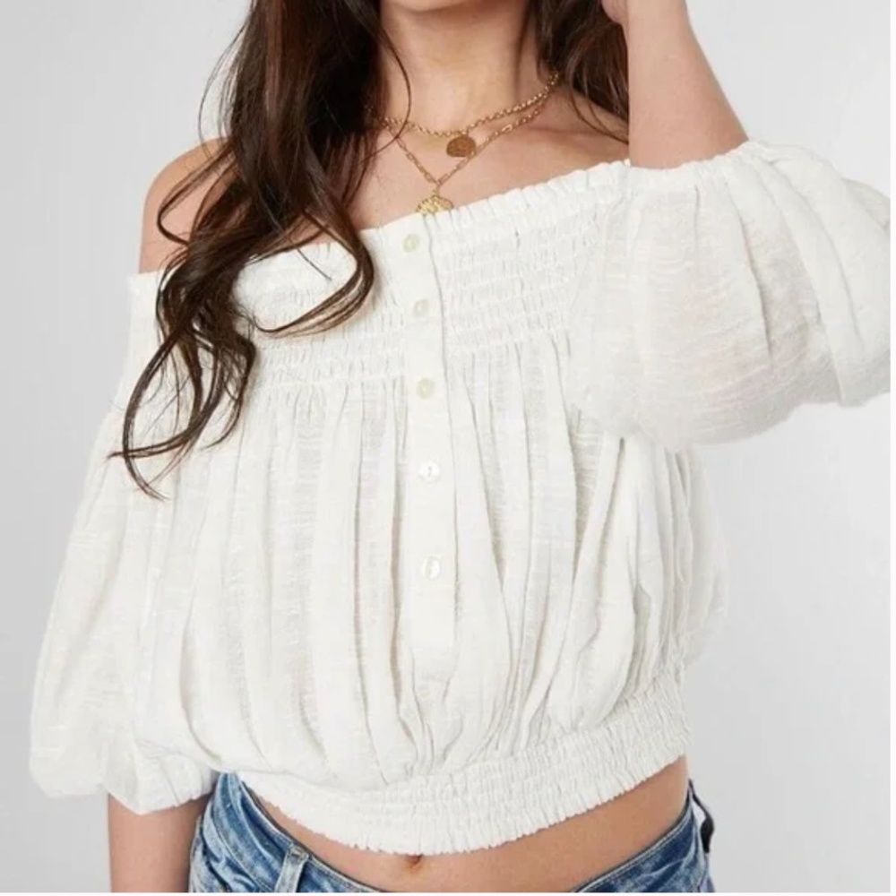Free People * We The Free Dancing till Dawn Smocked Crop Top Blouse XS